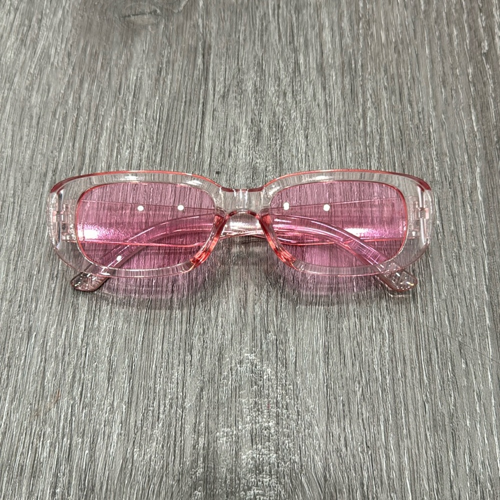 Clear Pink Rectangular Fashion Sunglasses - Women's